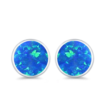 Stud Earrings Lab Created Blue Opal 925 Sterling Silver (14mm)